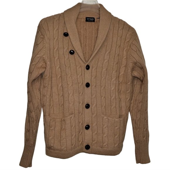 Vintage Men's Cable Knit wool Cardigan Sweater Beige Size L - Picture 1 of 9